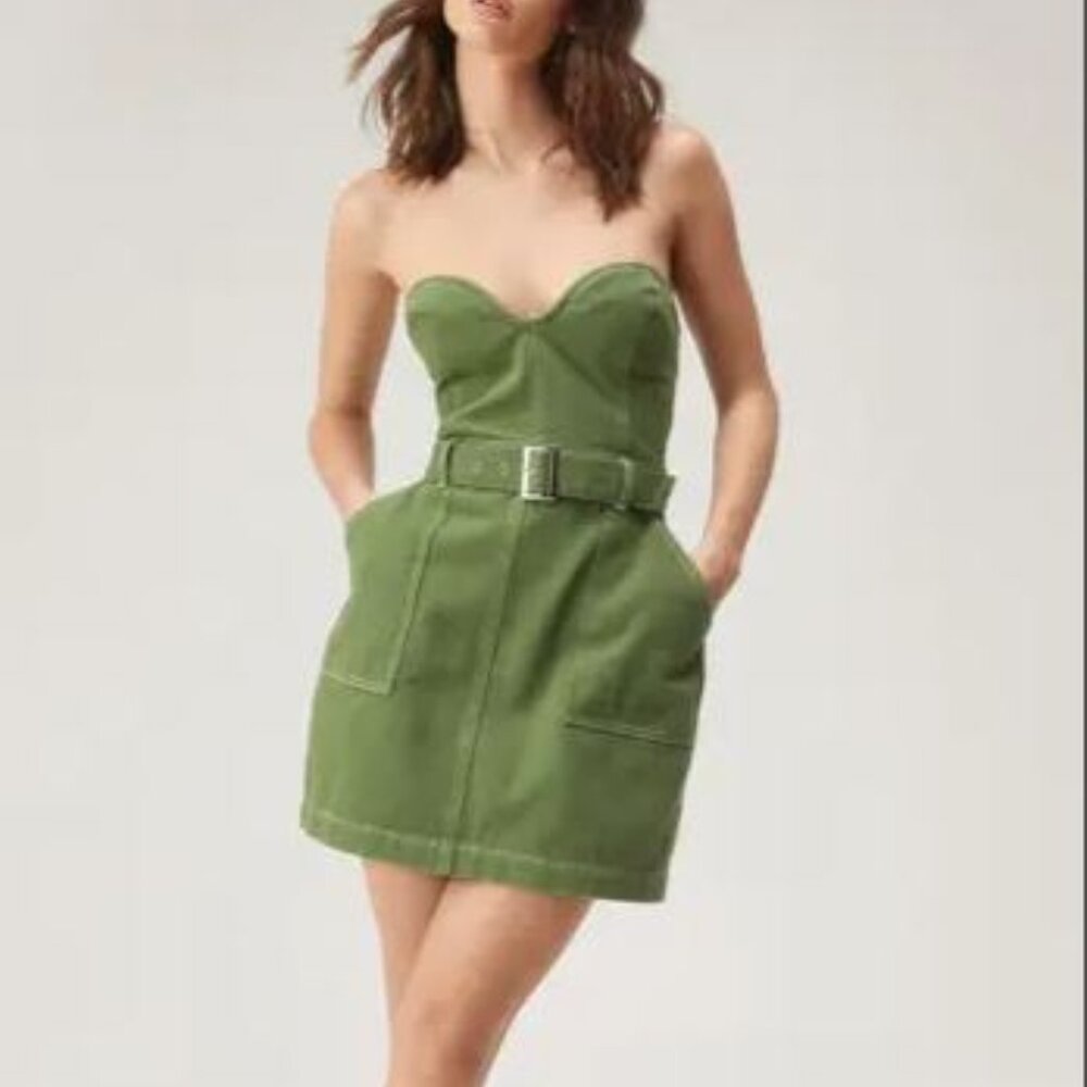 Nasty Gal Belted Mini Green Dress | Strapless 0